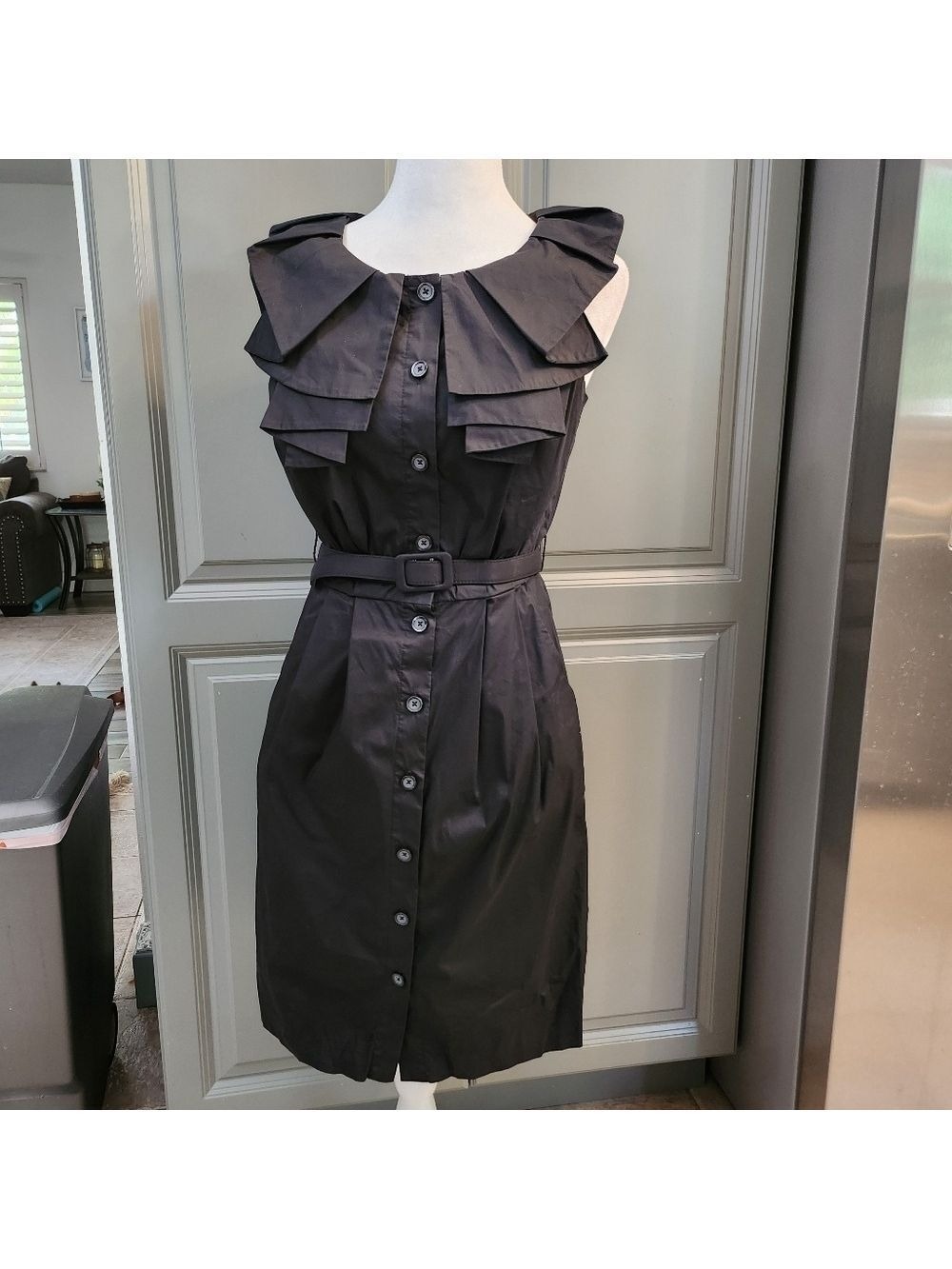 BCBG Paris  Black Midi Dress Buttoned  Front
